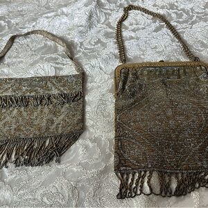 French Vintage Elegant Beaded Evening Bags - Brown and Gold